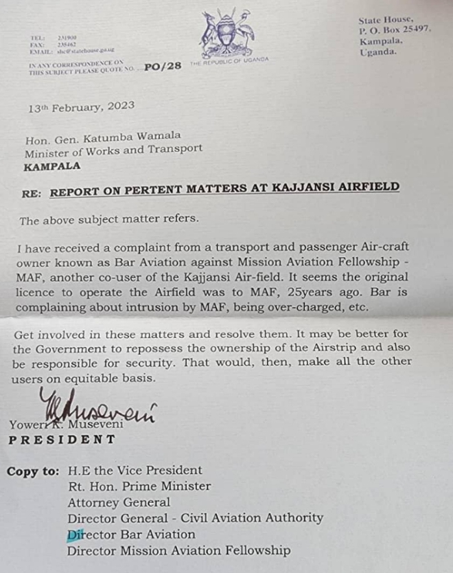 Museveni's letter